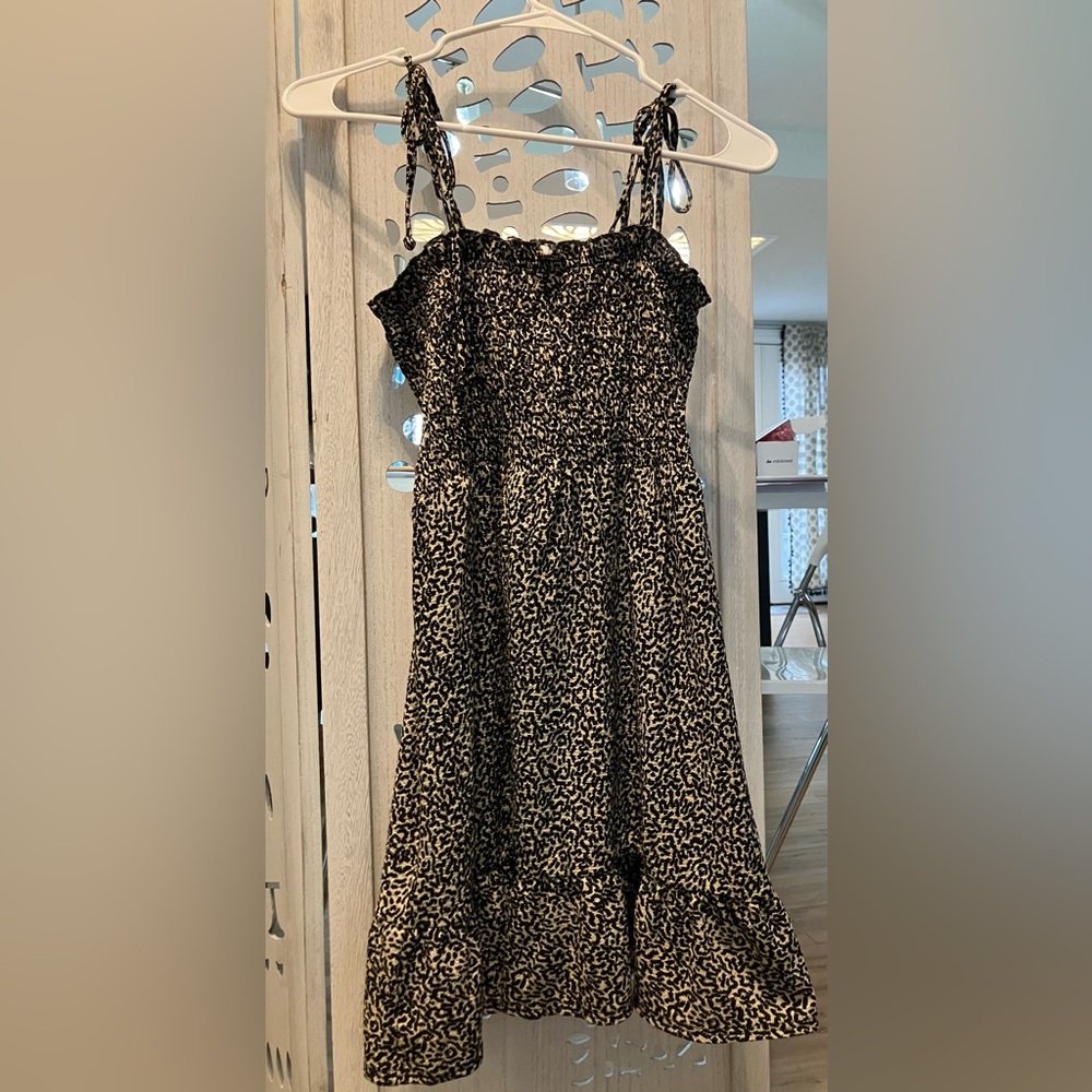 Topshop animal print shoulder tiestretch top dress. Black/cream petite 4